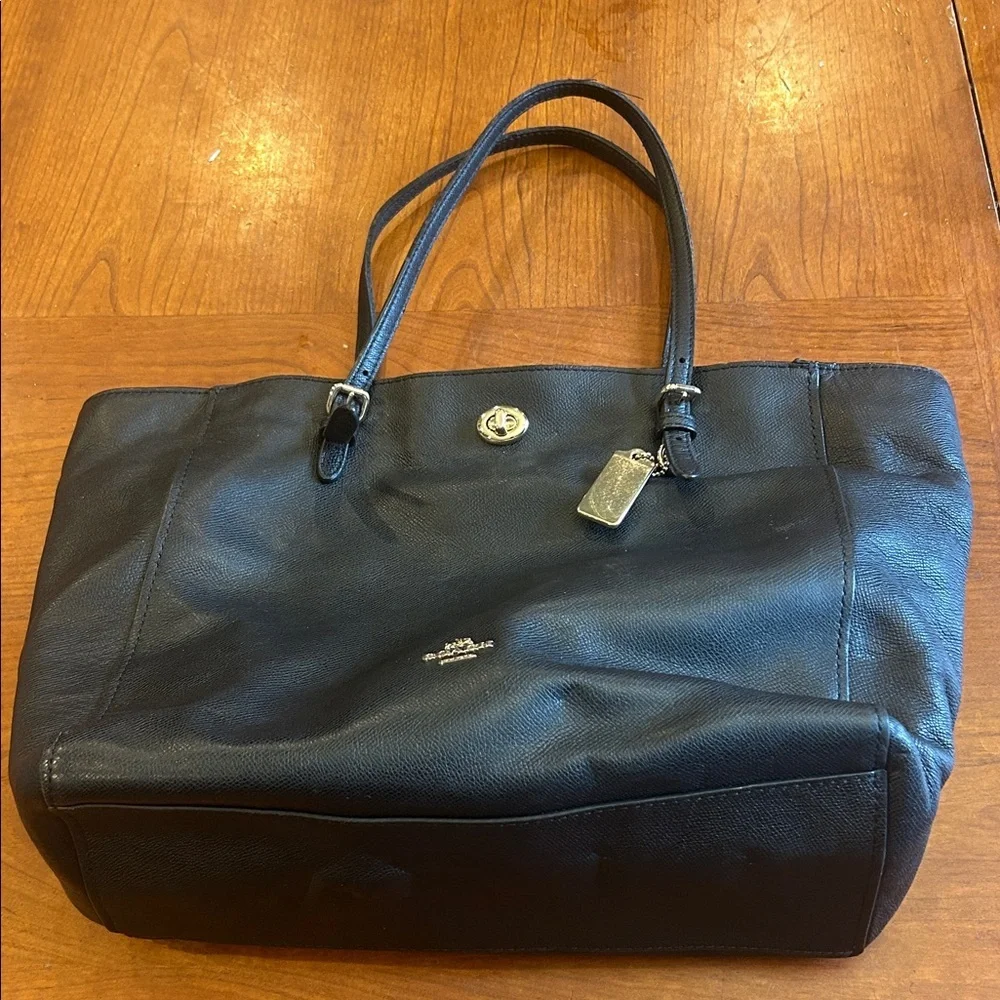 Coach | Bags | Coach Turnlock Black Leather Tote Bag | Poshmark